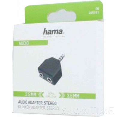 Адаптер Hama 3.5 mm Jack - 2x3.5 mm Jack Stereo 1PC Black 00205191 542924 фото