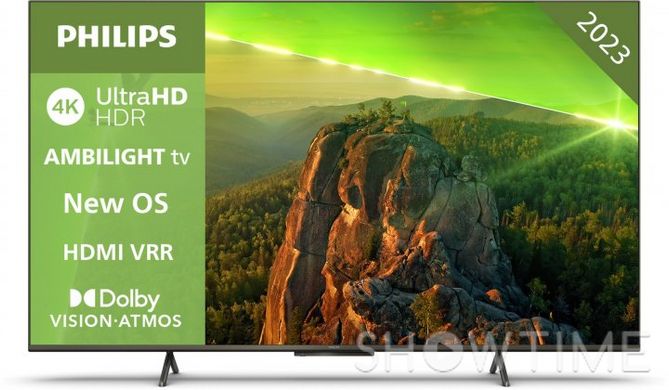 Philips 55PUS8118/12 — Телевизор 55", UHD, Smart TV, HDR, Ambilight, безрамочный, Android TV, 16:9, 60 Гц, 2х10 Вт, Eth, Wi-Fi, Bluetooth, Black 1-007289 фото