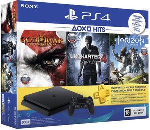 Ігрова консоль SONY PlayStation 4 Slim 500 Gb Black(HZD+GOW3+UC4+PSPlus 3М) (9946564) 434134 фото