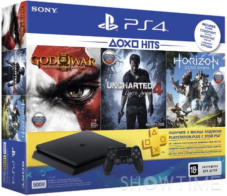 Игровая консоль SONY PlayStation 4 Slim 500 Gb Black(HZD+GOW3+UC4+PSPlus 3М) (9946564) 434134 фото