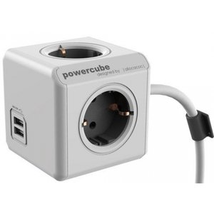Удлинитель Allocacoc PowerCube Extended USB Grey 1.5м, 4 розетки с USB 443736 фото
