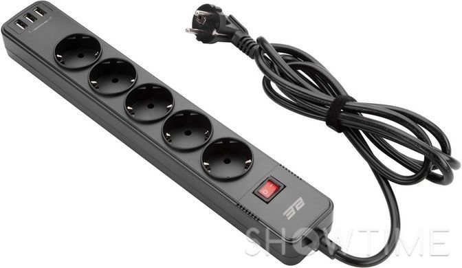 2E 2E-SP515M2USBBK &mdash; Подовжувач-фільтр мережевий 5xSchuko, 3x1.5мм кв, 3xUSB-A,2м 1-009831 фото