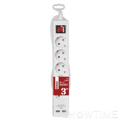 Фильтр питания Emos (P1523RU) с выключателем, 2xUSB, 5 розеток, 1.5мм2, 3м, White 1-011180 фото