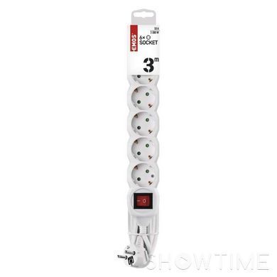 Фильтр питания Emos (P1623) с выключателем, 6 розеток, 3м, White 1-011182 фото