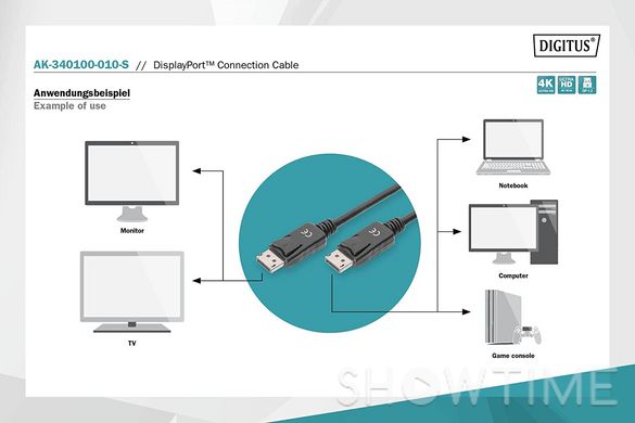 Digitus AK-340100-010-S — кабель DisplayPort (AM/AM), 1 м 1-005089 фото