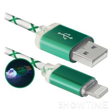 Кабель Defender ACH03-03LT USB2.0 AM/Apple Lightning Green 1м (87553) 469707 фото