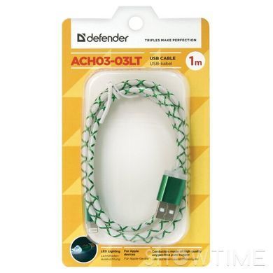 Кабель Defender ACH03-03LT USB2.0 AM/Apple Lightning Green 1м (87553) 469707 фото