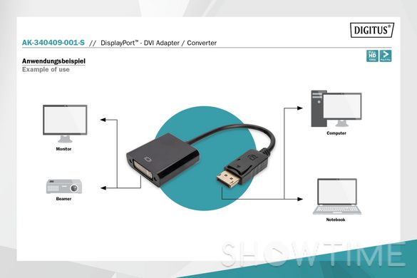 Digitus AK-340409-001-S — адаптер ASSMANN DisplayPort to DVI-I (24+5) 1-005060 фото