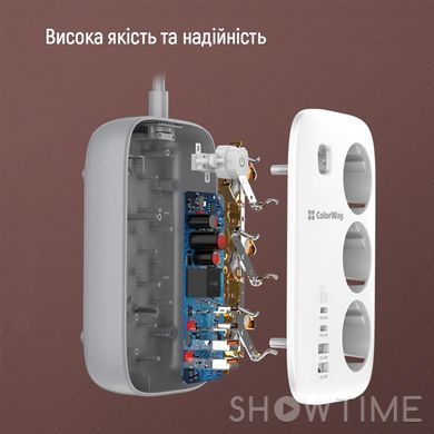 Фильтр питания ColorWay CW-CHE34PDW GaN3 Pro PD 65W (2USB-A+2 TYPE-C) 3 розетки, 4 USB, 2 м, белый 1-011142 фото