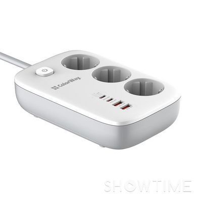 Фильтр питания ColorWay CW-CHE34PDW GaN3 Pro PD 65W (2USB-A+2 TYPE-C) 3 розетки, 4 USB, 2 м, белый 1-011142 фото