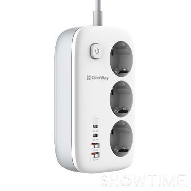 Фильтр питания ColorWay CW-CHE34PDW GaN3 Pro PD 65W (2USB-A+2 TYPE-C) 3 розетки, 4 USB, 2 м, белый 1-011142 фото