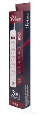 Фильтр питания ProLogix (PRS-075P5CUSB-30W) 0.75 мм медь, 5 розеток, 3 м, 2xUSB 3.0, белый 1-011216 фото