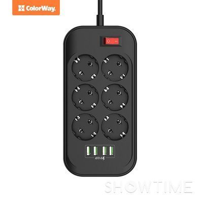 Фильтр питания СolorWay (CW-CHE64B) 6 розеток, 4xUSB, 2м, Black 1-011143 фото