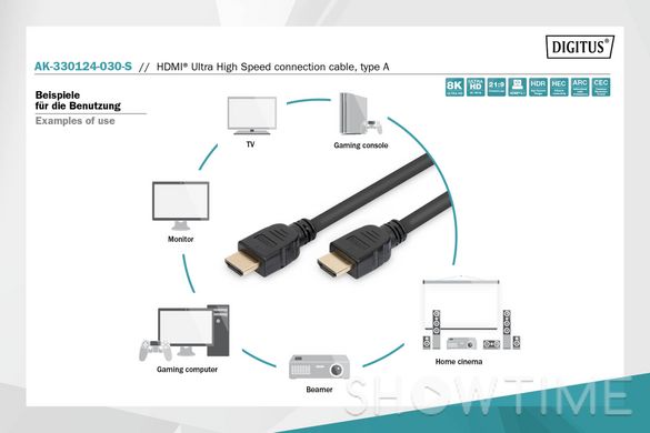 Digitus AK-330124-030-S — кабель HDMI UHD 8K, w/Ethernet, тип A M/M, 3 м 1-005096 фото