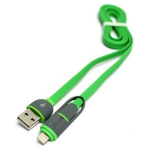 Кабель Powerplant USB2.0 AM/Apple Lightning/Micro-BM Flat Green 1м (KD00AS1291) 469138 фото
