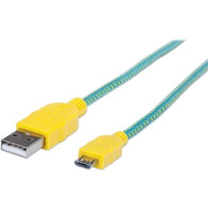 Кабель Manhattan USB2.0 AM/Micro-BM Azure/Yellow 1м (352710) 470259 фото
