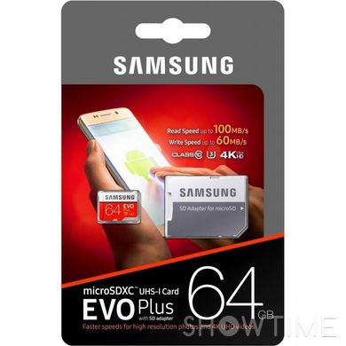 Карта пам'яті Samsung 64GB Miсro-SDXC class 10 EVO PLUS UHS-I SD-адаптер 2746 1-001059 фото