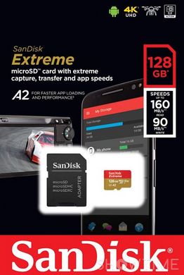 Карта памяти SanDisk 128GB Micro-SDXC Extreme A2 SD-адаптер SDSQXA1 1-001063 фото